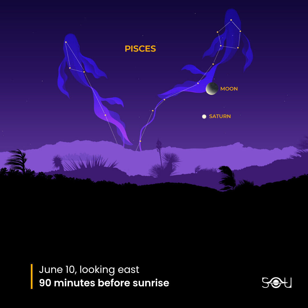 The Moon meets Saturn in the eastern predawn sky on June 10, 2026