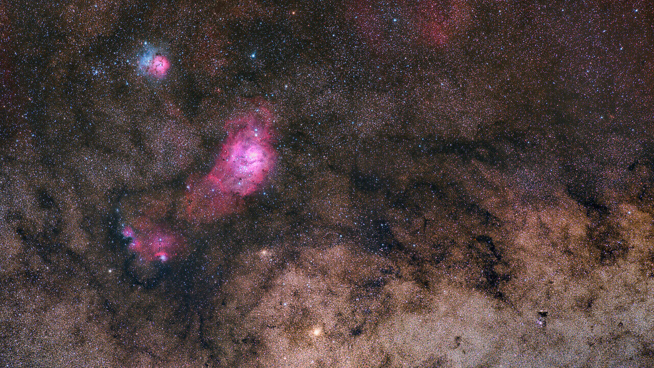 Starfield around Lagoon, Trifid and NGC 6559