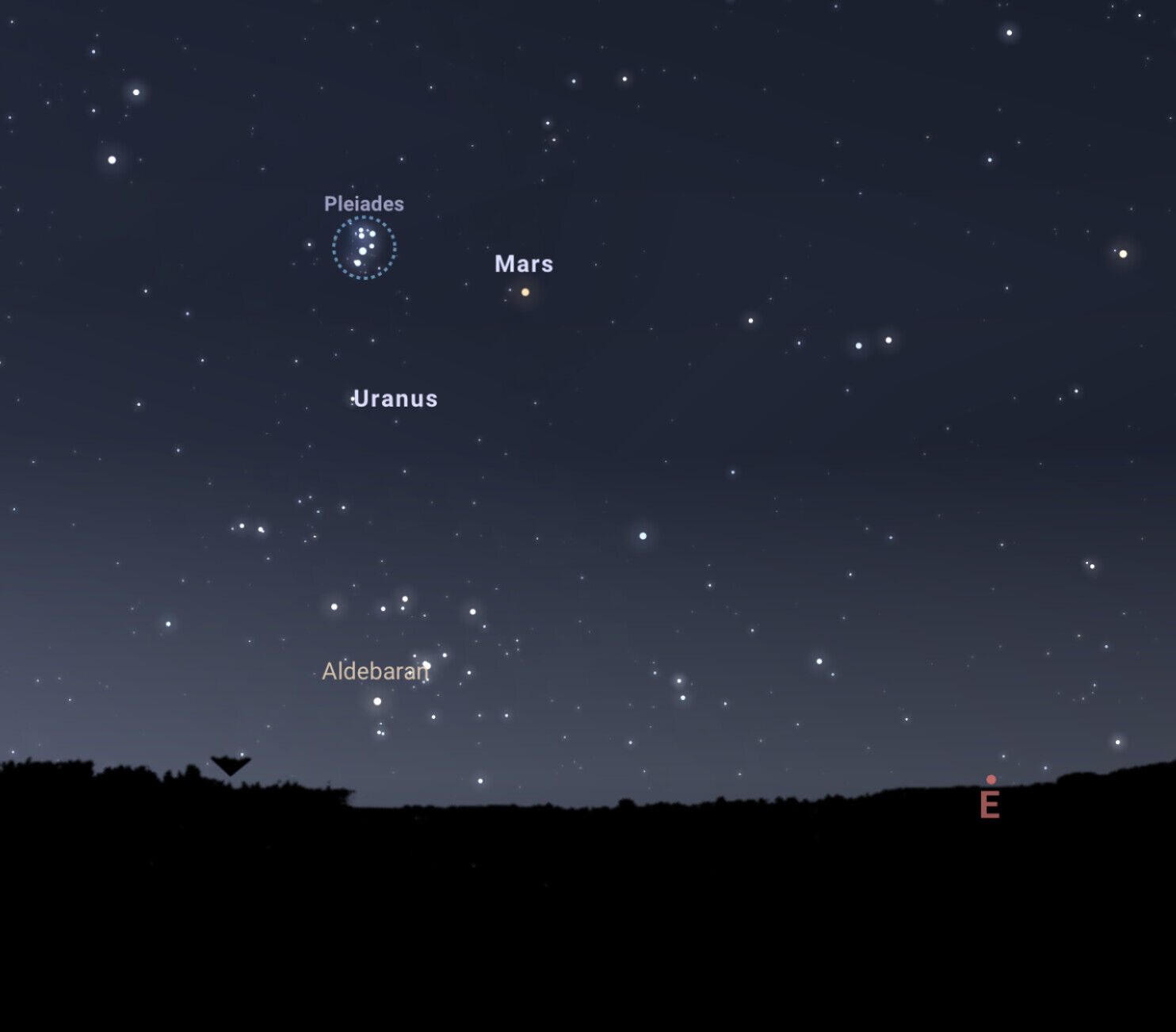 Mars and Pleiades, June 27, 2026